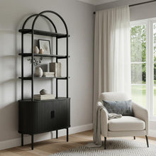 Load image into Gallery viewer, Four Tier Arched Etagere Bookcase With Two Doors - Black