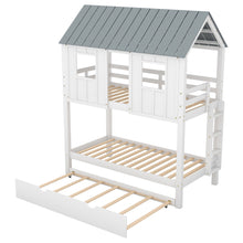 Load image into Gallery viewer, Twin Size House Bunk Bed With Trundle, Roof And Windows - White / Gray