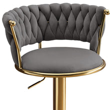 Load image into Gallery viewer, Velvet Metal Low Back Adjustable Height Swivel Bar Chairs (Set of 2) - Gray / Gold