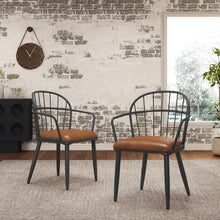 Load image into Gallery viewer, Industrial Inspired Upholstered Dining Chair Set With Metal Legs (Set of 2) - Brown