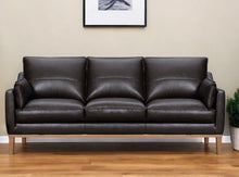 Load image into Gallery viewer, Leather Sofa And Toss Pillows With Brown Legs - Dark Brown