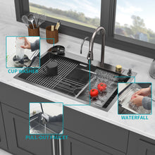 Load image into Gallery viewer, Waterfall Kitchen Sink With Pull Out Faucet & Cup Washer
