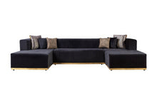 Load image into Gallery viewer, Velvet Modular U Shaped Four Piece Sofa Chaise Sectional With Toss Pillows - Black