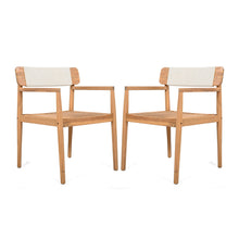Load image into Gallery viewer, Creative Braided Acacia Wood Outdoor Dining Table And Chairs With Armrests (Set of 2) - Teak / White