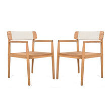Load image into Gallery viewer, Creative Braided Acacia Wood Outdoor Dining Table And Chairs With Armrests (Set of 2) - Teak / White