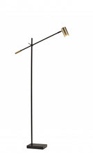 Load image into Gallery viewer, Adjustable LED Task Floor Lamp With Antiqued Brass Cylinder Shade - Black