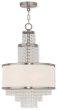 Load image into Gallery viewer, 22" Three Light Metal Dimmable Chandelier With Shades - Nickel / Clear / Off White