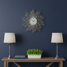 Load image into Gallery viewer, Faux Crystals Silent Analog Sunburst Wall Clock - Gold / Silver / White