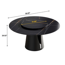 Load image into Gallery viewer, 53.15" Round Modern Artificial Stone Carbon Steel Base Dining Table, Can Accommodate 6 People - Black / Gold