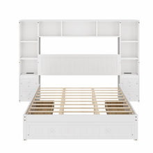 Load image into Gallery viewer, Platform Bed With All In One 2 Nightstand, Storage Shelf And Cabinet Bookcase With 2 Charging Stations