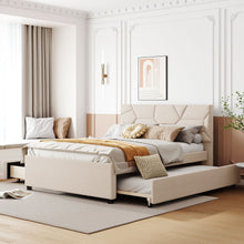Load image into Gallery viewer, Upholstered Platform Bed With Brick Pattern Headboard And Twin Long Size Trundle