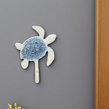 Load image into Gallery viewer, 4" Cast Iron Turtle Wall Hook - Blue / White