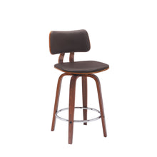 Load image into Gallery viewer, Faux Leather Swivel Low Back Counter Height Bar Chair - Brown And Wood Brown