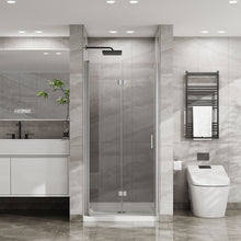 Load image into Gallery viewer, Bifold Frameless Glass Shower Door With Pivot Swing Panel, Tempered Clear Glass