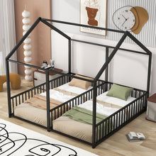 Load image into Gallery viewer, House Platform Beds, 2 Shared Beds, Metal Frame With Guardrails