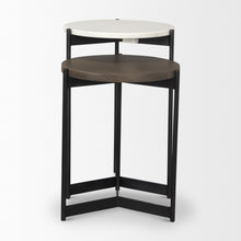 Load image into Gallery viewer, Marble Solid Wood And Metal Round Nested Tables (Set of 2) - Black And Dark Brown