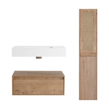 Load image into Gallery viewer, Contemporary Wall Mounted Bathroom Vanity With Resin Sink And 2 Side Cabinet - Imitative Oak