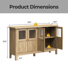 Load image into Gallery viewer, Buffet Cabinet With 4 Doors, Adjustable Shelves Handles - Natural