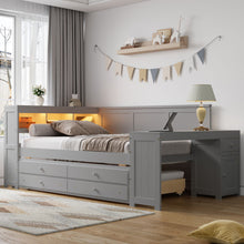 Load image into Gallery viewer, Daybed With Storage Shelves, Drawers, Trundle, Charging Station, LED Light, Desk And Cabinet