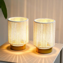 Load image into Gallery viewer, 5" Battery Operated Bedside Lamps With Rope Cylinder Shades (Set of 2) - Off White