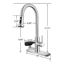 Load image into Gallery viewer, 3 In 1 Kitchen Faucet With Press Type Glass Rinser, High Arc Pull Down Sprayer
