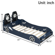 Load image into Gallery viewer, Race Car Shaped Platform Bed With LED And Upholstered Backrest In