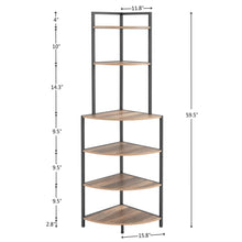 Load image into Gallery viewer, 6 Tier Corner Open Shelf Modern Bookcase Wood Rack Freestanding Shelving Unit, Plant Album Trinket Sturdy Stand Small Bookshelf Space-Saving For Living Room Home Office Kitchen Small Space - Rustic Brown