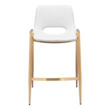 Load image into Gallery viewer, 26" Faux Leather And Steel Low Back Counter Height Bar Chairs (Set of 2) - White / Gold