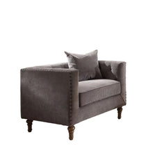 Load image into Gallery viewer, Velvet Tufted Arm Chair And Toss Pillow - Gray And Brown