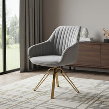 Load image into Gallery viewer, Velvet And Gold Swivel Arm Chair 23" - Gray