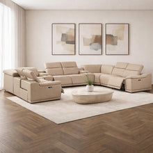 Load image into Gallery viewer, Leather Modular U Shaped Ten Piece Corner Sectional With Console - Beige