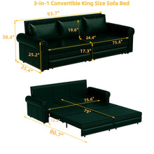 Load image into Gallery viewer, 3 In 1 Convertible Sleeper Sofa With Nailhead Trim & Rolled Arm