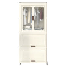 Load image into Gallery viewer, Portable Wardrobe Closet Storage Organizer With Magnetic Doors And Hanging Rod - Cream White