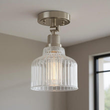Load image into Gallery viewer, Shaded Dimmable Flush Chandelier With Shades - Nickel