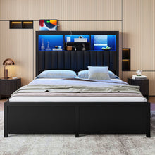 Load image into Gallery viewer, Bed Frame With High Storage Headboard, LED Light And Charging Station, 4 Storage Drawers