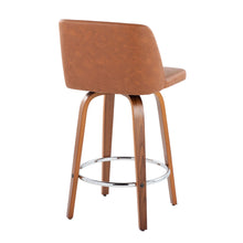 Load image into Gallery viewer, Toriano - Contemporary Fixed Height Counter Stool With Swivel & Round Footrest (Set of 2) - Walnut / Camel