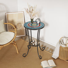 Load image into Gallery viewer, Ceramic Tile And Iron Patio Side Table With Shelf