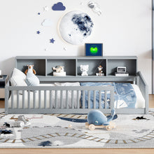 Load image into Gallery viewer, Twin Long Floor Bed With Storage Cabinets And USB Ports - Gray