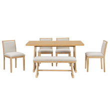 Load image into Gallery viewer, Dining Set With Rectangular Table, 4 Upholstered Chairs & 1 Padded Bench