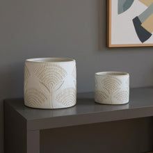 Load image into Gallery viewer, Porcelain Leaf Round Pot Planters (Set of 2) - White / Beige
