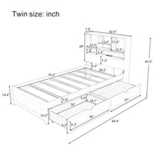 Load image into Gallery viewer, Platform Bed With Bookcase Headboard, Built-In Downlight, Charging Station, And 2 Side Drawers