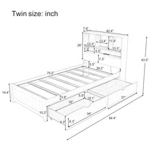 Load image into Gallery viewer, Platform Bed With Bookcase Headboard, Built-In Downlight, Charging Station, And 2 Side Drawers