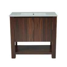 Load image into Gallery viewer, 36" Modern Bathroom Vanity With Rectangle Ceramic Sink, Bathroom Cabinet And 45 Degrees Free Handle Design Soft Closing Doors, 1 Open Shelf At The Bottom - Dark Brown