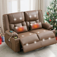 Load image into Gallery viewer, Faux Leather Manual Reclining Loveseat With Storage Toss Pillows - Brown