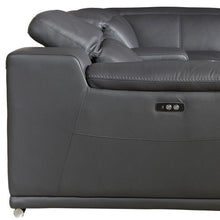 Load image into Gallery viewer, Italian Leather Power Reclining U Shaped Six Piece Corner Sectional With Console - Gray