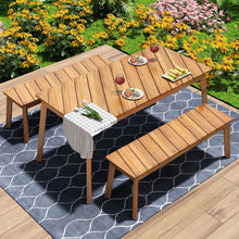 Load image into Gallery viewer, 3 Pieces Acacia Wood Table Bench Dining Set For Outdoor & Indoor Furniture With 2 Benches, Picnic Beer Table For Patio, Porch, Garden, Poolside - Natural