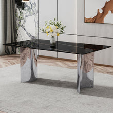 Load image into Gallery viewer, Modern Minimalist Dining Table With Imitation Marble Glass Desktop And Metal Legs
