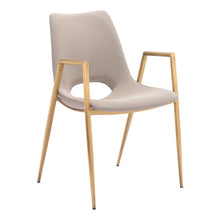 Load image into Gallery viewer, Upholstered Faux Leather Open Back Dining Arm Chairs (Set of 2) - Beige / Gold