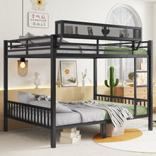 Load image into Gallery viewer, Queen Over Queen Bunk Bed With Ladder And Storage Shelf - Black