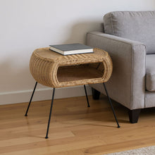 Load image into Gallery viewer, Distressed Rattan And Iron Round End Table With Shelf - Black And Brown